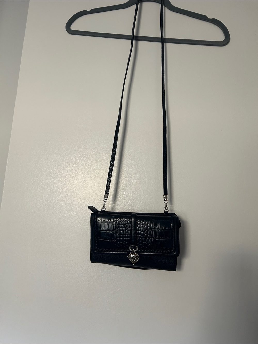 Brighton Black Croc-Embossed Crossbody Bag